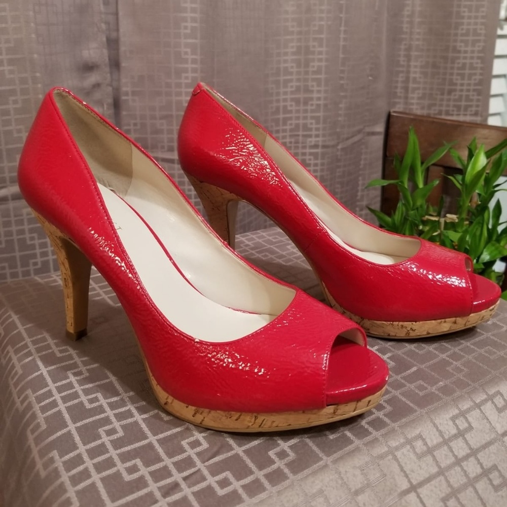NINE WEST Hot Red Pumps w/Cork Heels